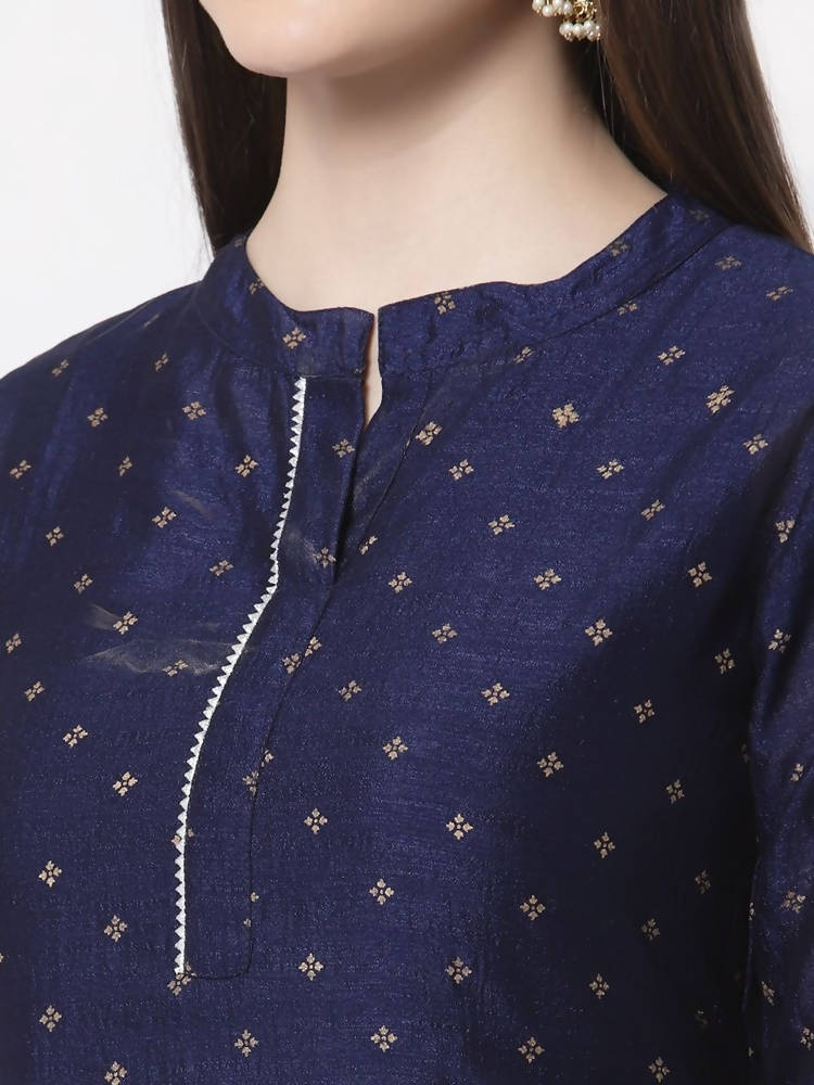 Myshka Blue Color Silk Blend Printed Kurta With Dupatta Set | Grocsy
