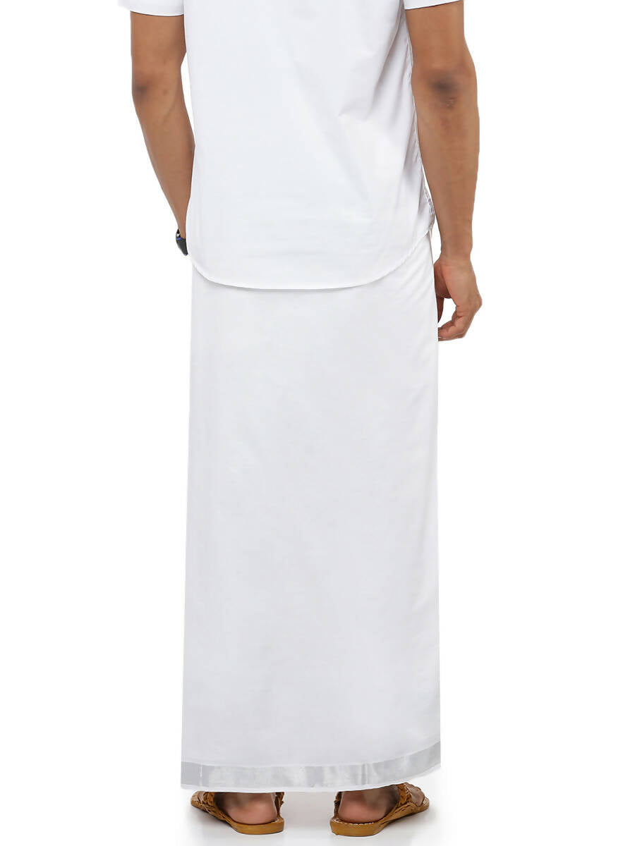 Ramraj Cotton Mens Pure Cotton 1 1 / 2 " Silver Jari Dhoti - White | Grocsy