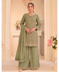 KC Pista Green Vichitra Silk Palazzo Suit For Women Festival Wear | Grocsy