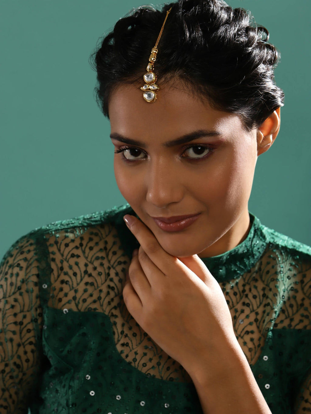Gold-Polished White Kundan-Studded Maangtikka - Ruby Raang | Grocsy