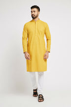 Ethnic India Yellow Men's Kurta Ethnic Motifs Cotton | Grocsy