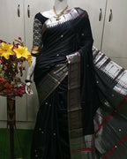 DEIANA'S Beautiful Designer Golden zari Soft Lichi Silk Saree - Black | Grocsy