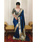 DEIANA'S Beautiful Designer Golden zari Soft Lichi Silk Saree - Blue | Grocsy