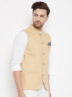 Even Apparels Beige Polyester Men's Nehru Jacket-Contrast Lining-Inbuilt Pocket Square | Grocsy