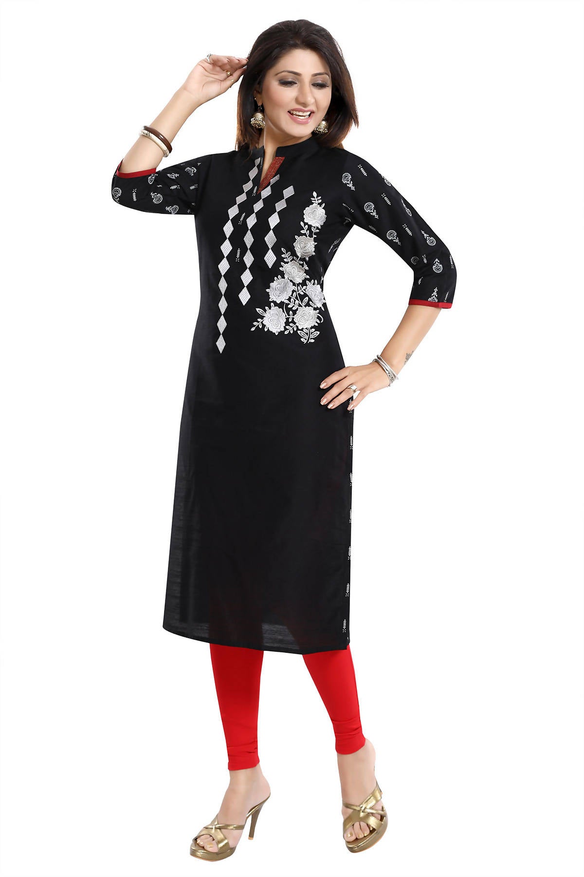 Snehal Creations Designer Long Raw Silk Embroidery Kurti | Grocsy