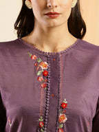 Purple Chinon Embroidered Straight Kurta with Trouser & Dupatta - Salimar | Grocsy