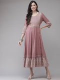 Yufta Pink Embroidered Ethnic Midi Dress | Grocsy