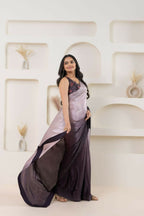 Wine Satin Pedding Designer, Printed Party Wear Ready To Wear Saree - Femina | Grocsy
