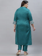 Sztori Plus Size Floral Foil Printed Straight Kurta With Trouser | Grocsy