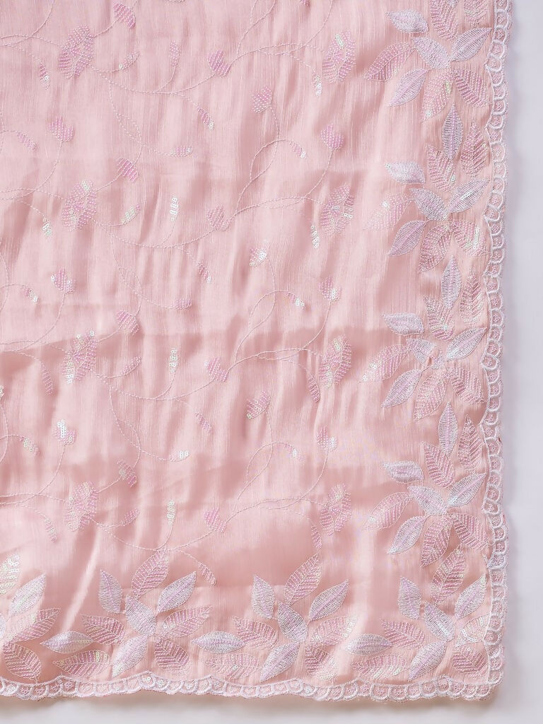 Peach Tissue Slub Embroidered Saree with Unstitched Blouse - Vairagi | Grocsy