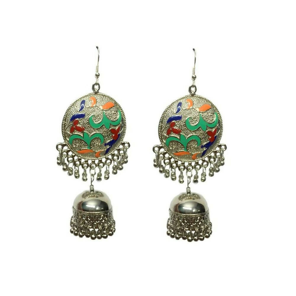Tiaraa Multicolor Silver Oxidised Jhumki Fashion Earrings