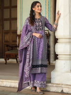 Juniper Women's Lavender Cambric Geometric Printed Mix And Match Kurta Palazzo And Dupatta Set | Grocsy