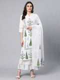 Ahalyaa Women Off White Colour Pure Cotton Printed Kurta Palazzo Set With Dupatta | Grocsy