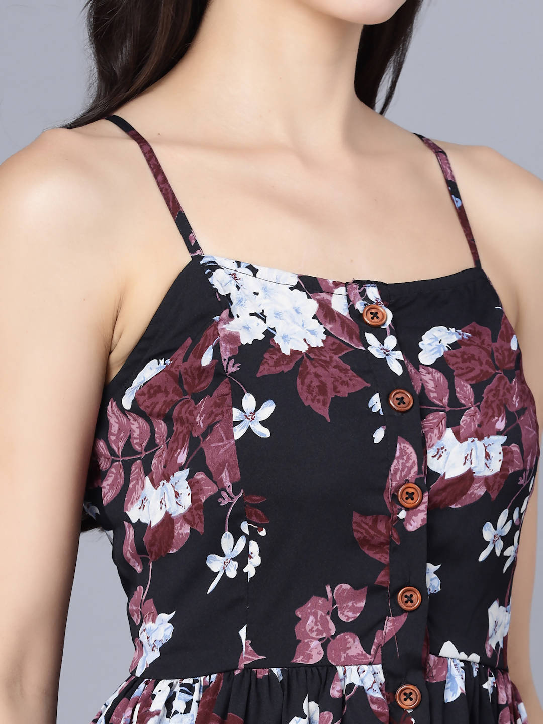 Myshka Multicoloured Floral Organic Cotton Crepe Midi Dress | Grocsy