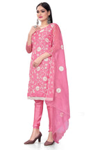 Pink Organza Silk Embroidered Work Unstitched Dress Material - Tanvi | Grocsy
