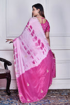 Morchari Pink Crepe Hand Embroidery Saree And Stitched Blouse | Grocsy