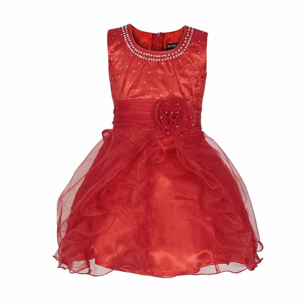 Asmaani Baby Girl's Red Color Satin Knee Length Frock (AS-DRESS-22140) | Grocsy