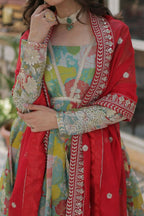 Vastranavya Multicolor Russian Silk Foil Embroidery with Zari Sequins & Digital Printed Gown Dupatta | Grocsy