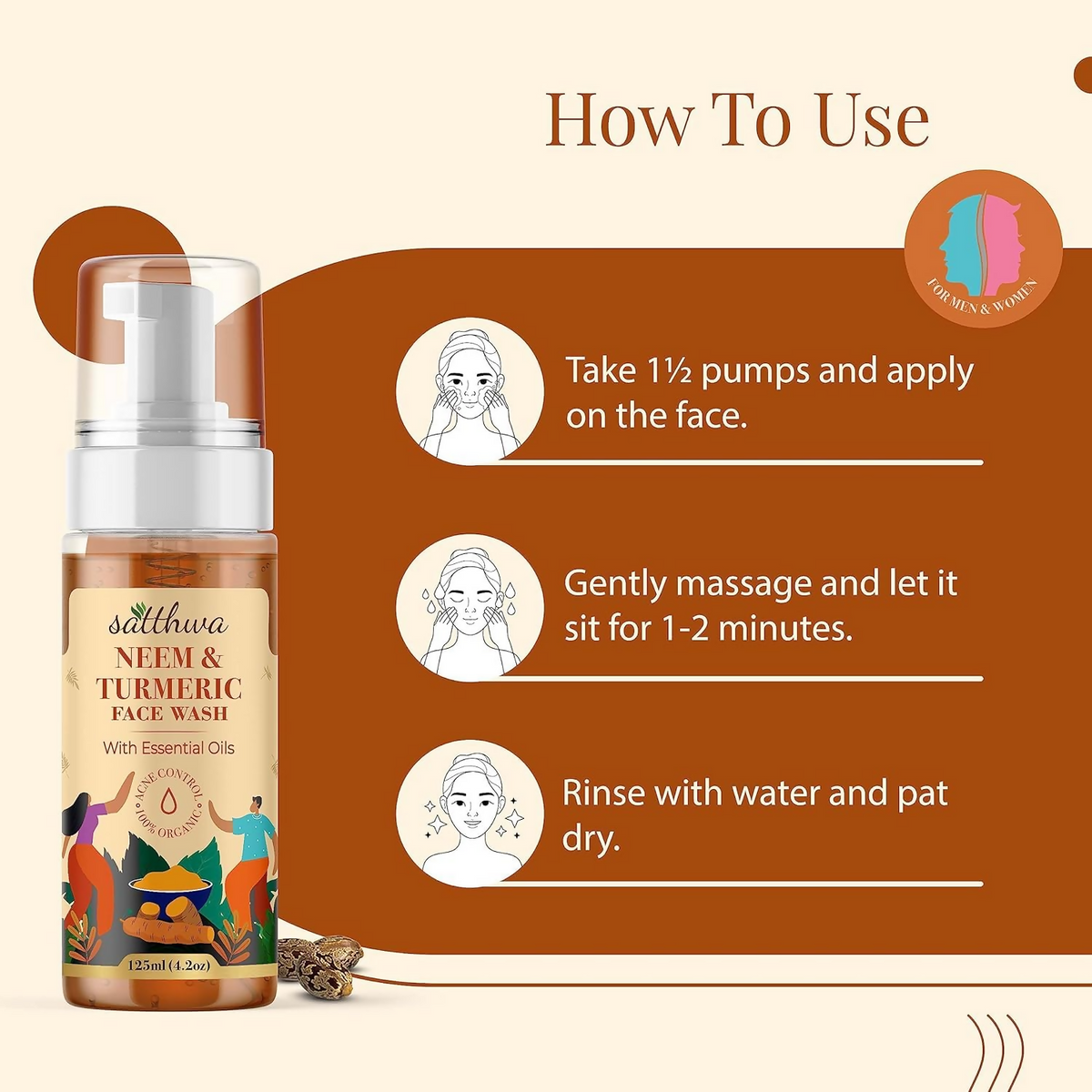Satthwa Neem & Turmeric Face Wash For Acne & Pimples | Grocsy