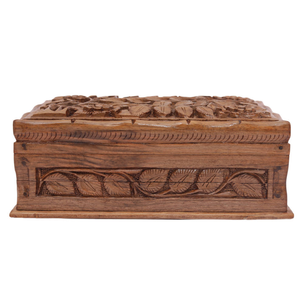 Nizalia Carved Chinar Leaf Handmade Walnut Wood Jewellery Box | Grocsy