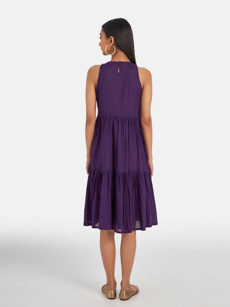 Suta Women's Purple Solid Fit and Flare Dress | Grocsy