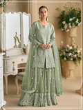 Anaita Green Heavy Net Readymade Suit with Embroidery & Sequence Work | Grocsy