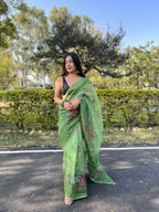 Vamsee Vidhi 1 Green Organza Saree | Grocsy