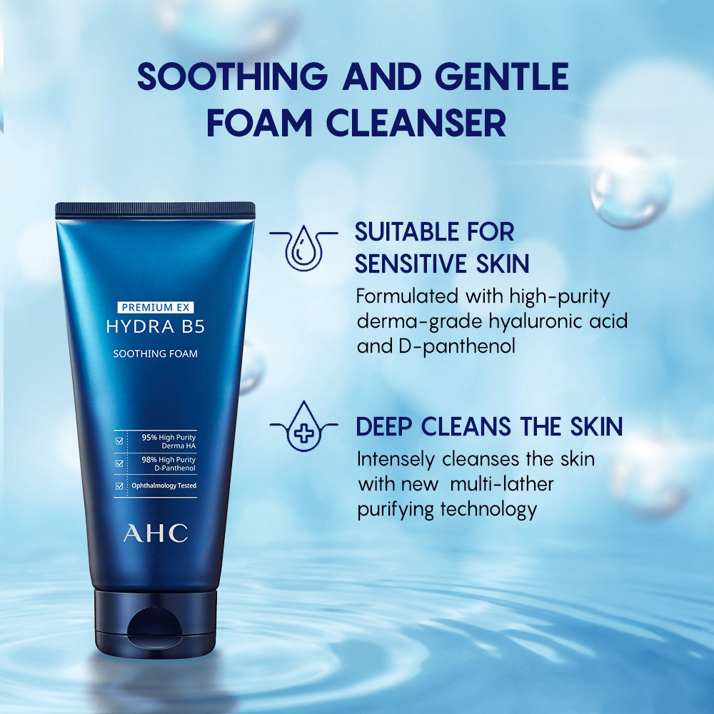 AHC Premium EX Hydra B5 Soothing Foam Face Cleanser - Korean skincare | Grocsy