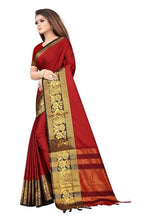 Vamika Banarasi Cotton Silk Weaving Red Saree (DOCTOR MOR RED) | Grocsy