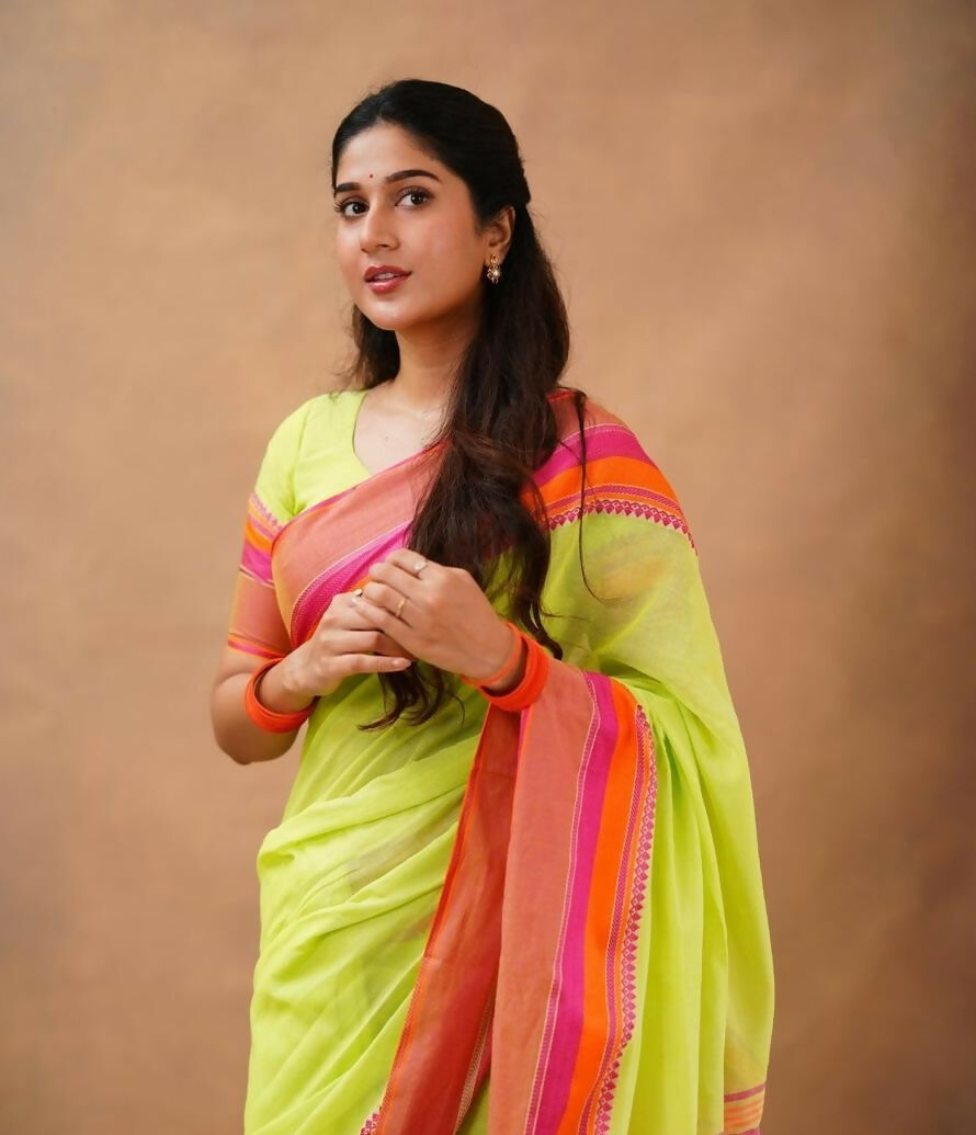 Exclusive Collection Light Green Beautiful Khadi Cotton Handloom Saree | Grocsy