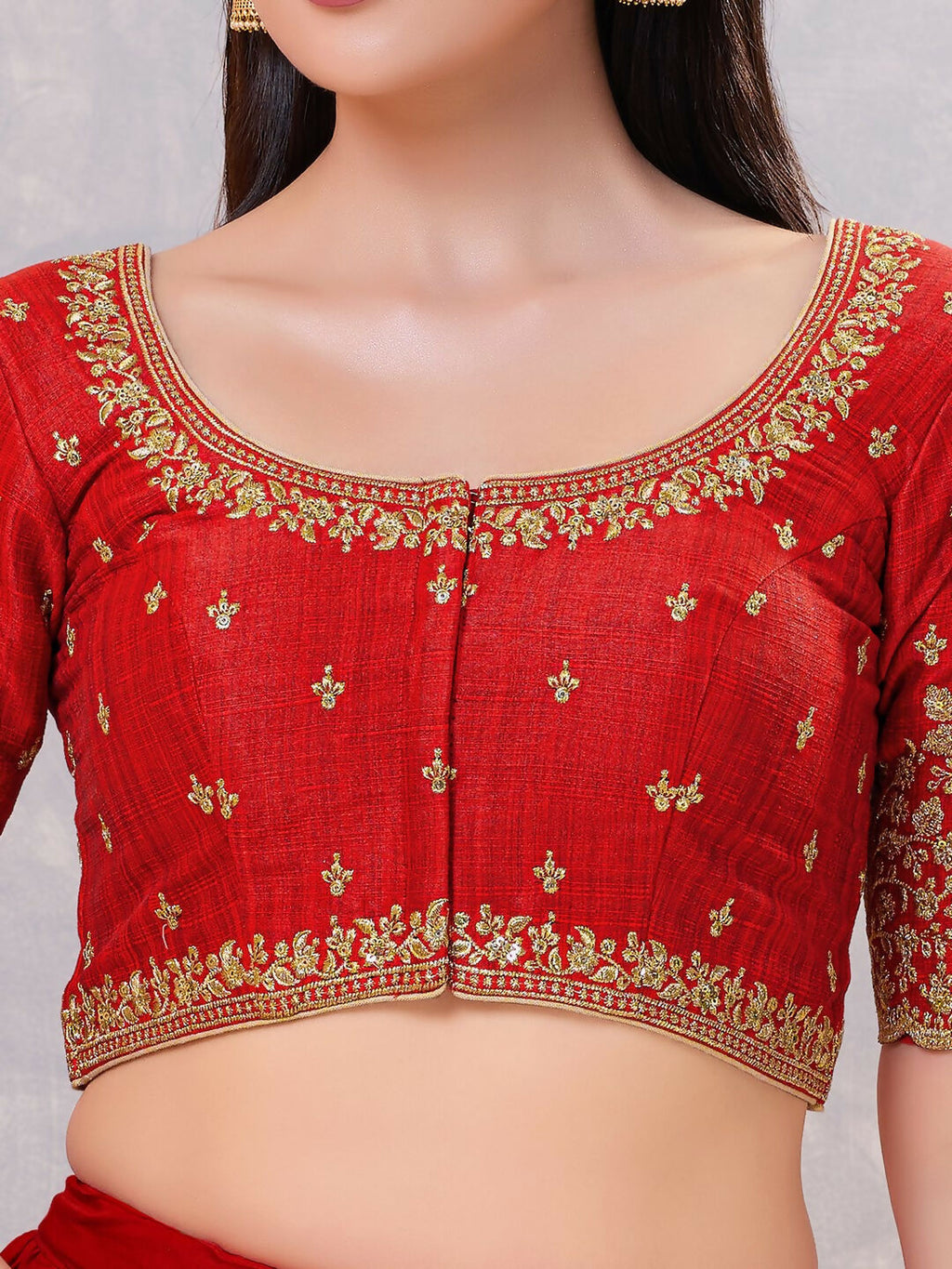 Joban Fashion Women Silk Dark-Red Stitched Blouse | Grocsy