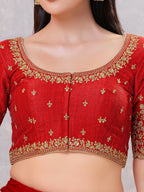 Joban Fashion Women Silk Dark-Red Stitched Blouse | Grocsy