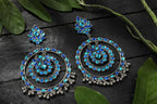 Mominos Fashion Johar Kamal Women's Blue Kundan Circles Earrings