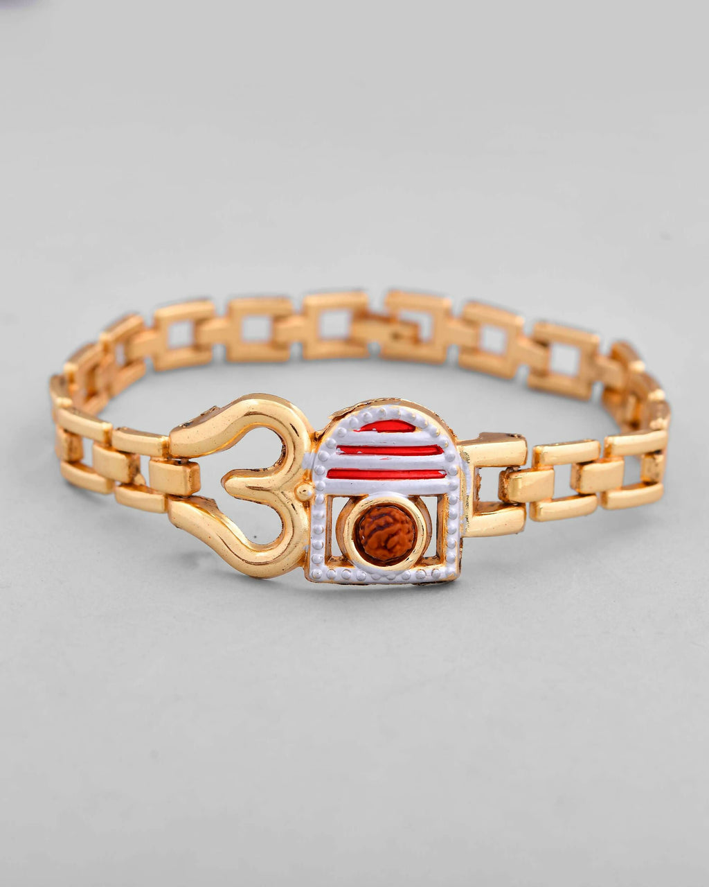 VOJ Gold-Polished Rudraksh Om Bracelet