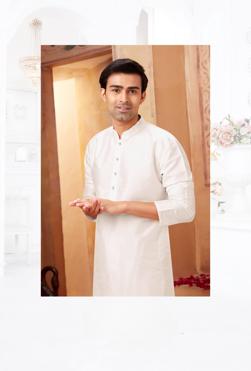 Joban Fashion White Art Silk Kurta Pyjama | Grocsy