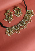 Mominos Fashion Johar Kamal Oxidised Gold-Polished Ganesha Design Necklace Choker Set | Grocsy