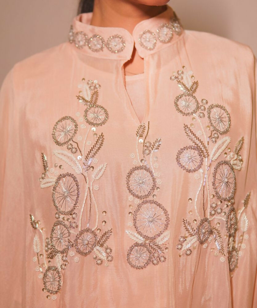 Timaraa Peach Aura Hand-Embellished Georgette Co-Ord Set | Grocsy