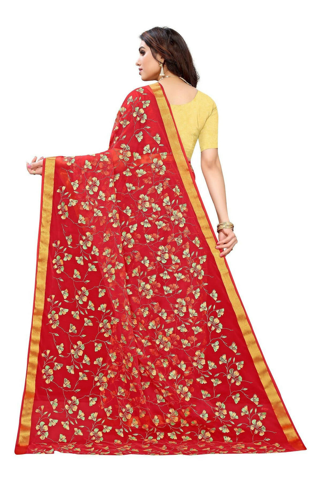 Vamika Red Printed Chiffon Saree (UJALA RED) | Grocsy