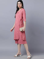 Myshka Stylish Pink Cotton 3/4 Sleeve Women's Kurta Palazzo Set | Grocsy