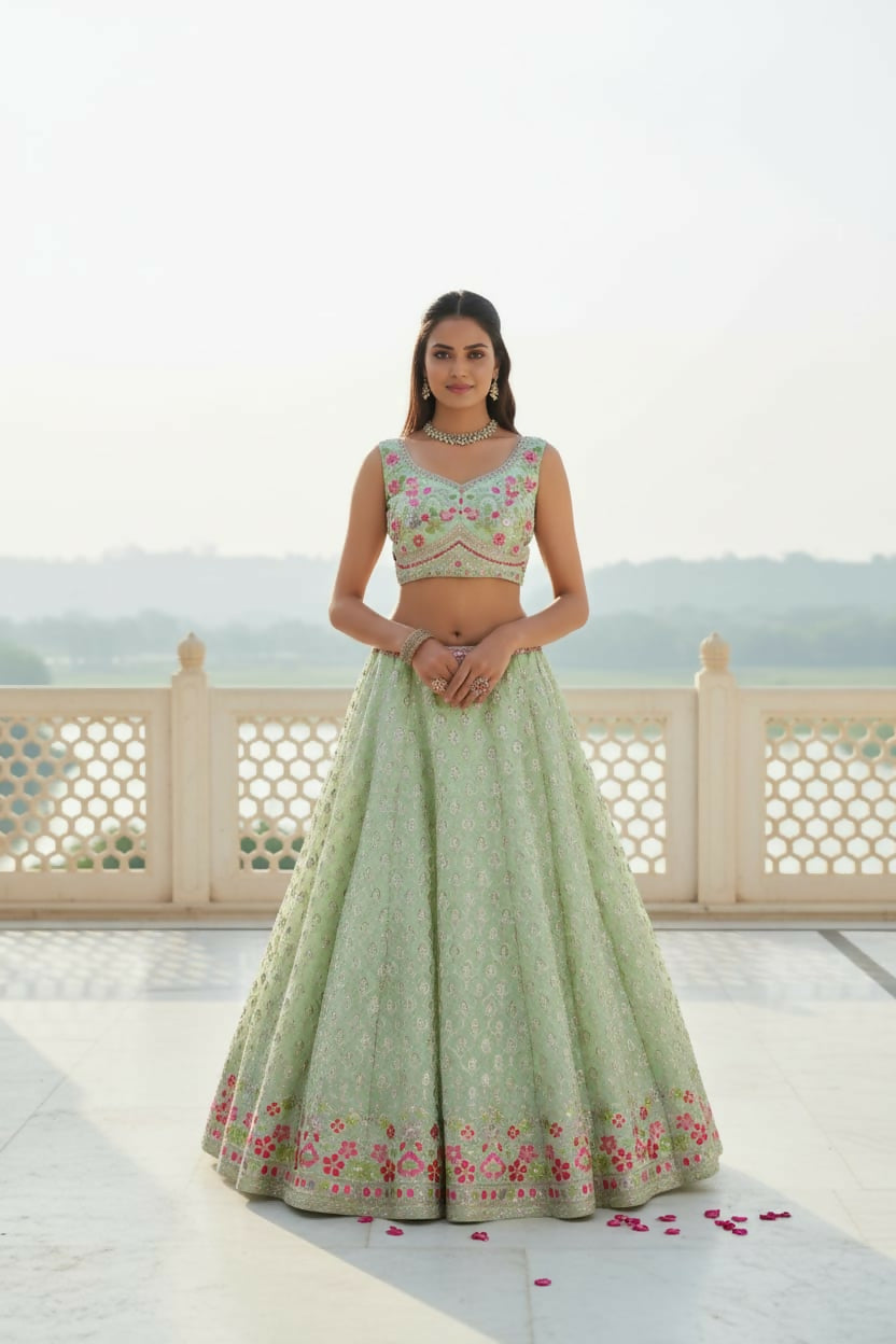Lehenga Mart Designer Indian Wedding Lehenga Choli-Pista Green | Grocsy