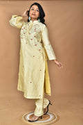 Morchari Women And Hand Embroidery Co-Ord Set-Lemon- Yellow | Grocsy