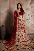 Jyoti Fashion Mesmerizing Red Sequins Embroidered Velvet Lehenga Choli with Dupatta | Grocsy