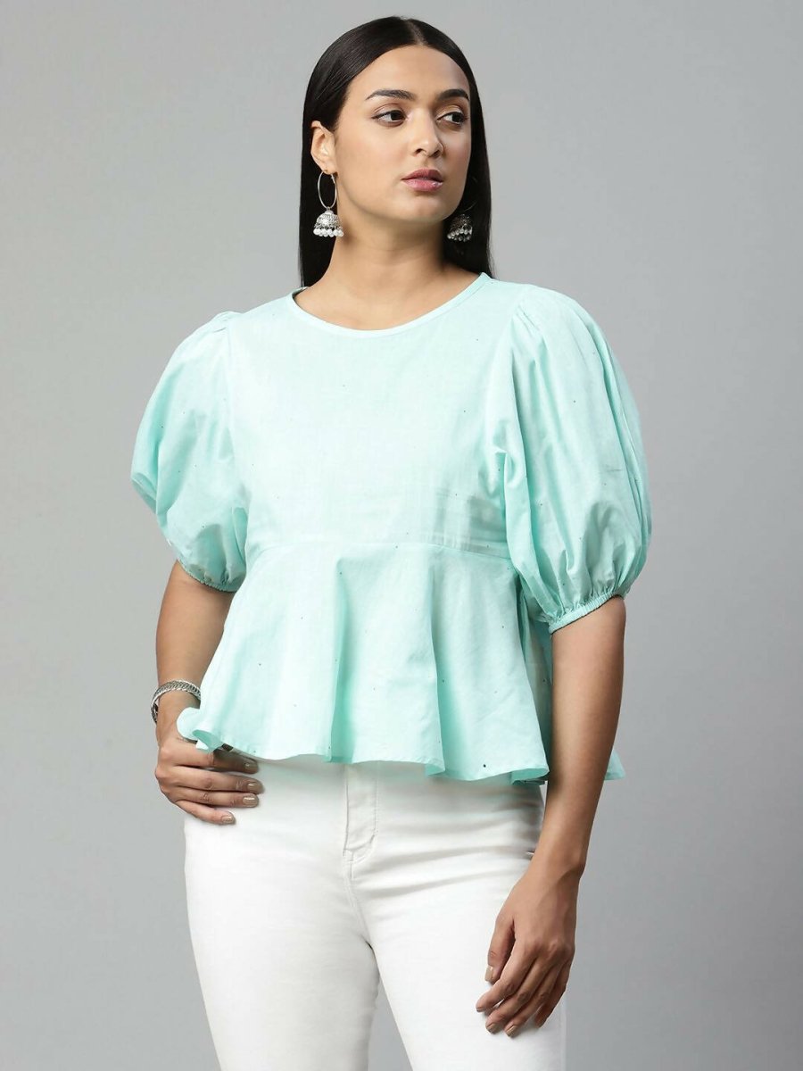 Ahalyaa Women Summer Blue Cotton Printed Tunic | Grocsy