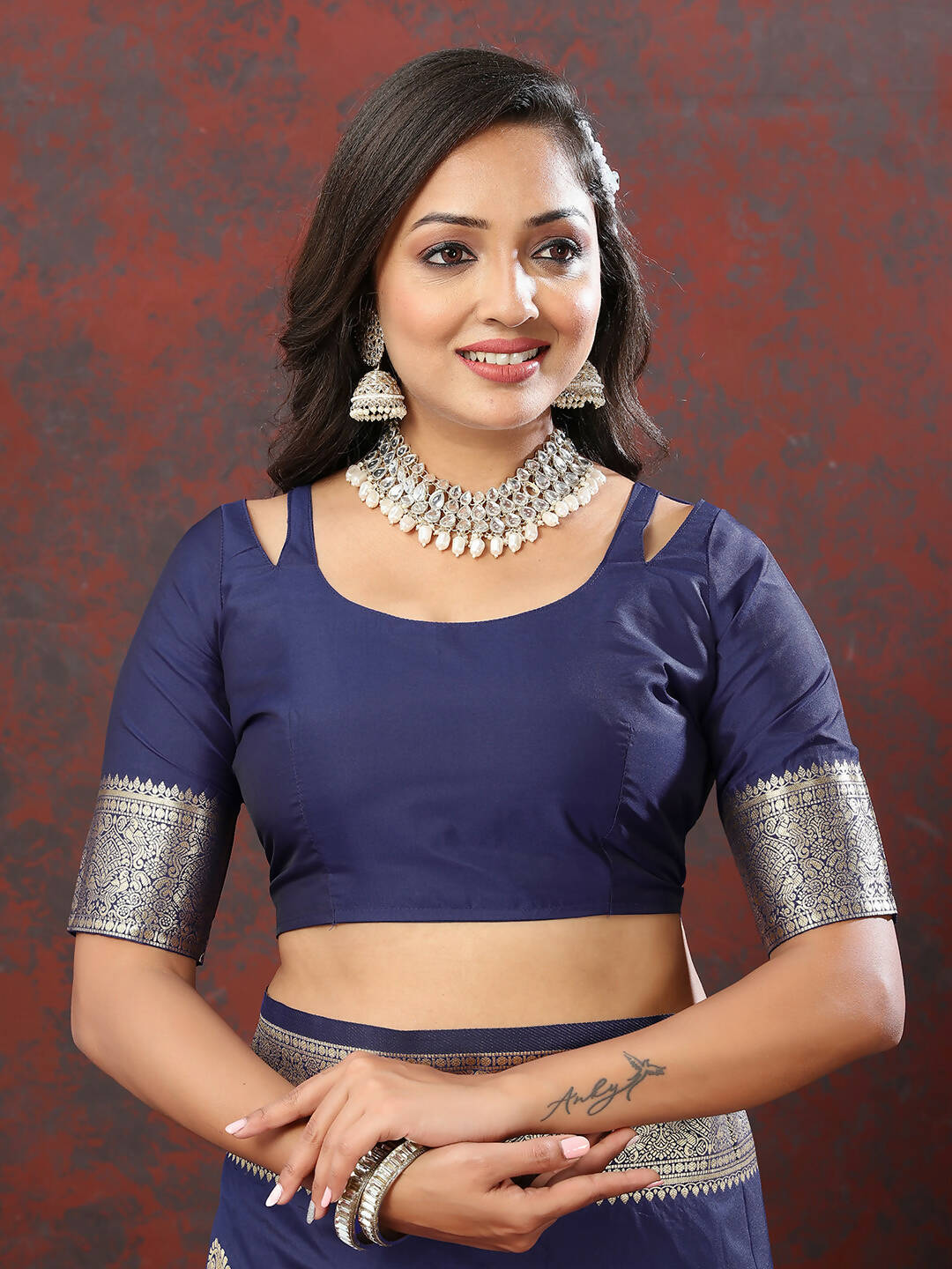 Lorenvalley Fashion Navyblue Soft Silk Woven Design Gold Zari Weaving Saree | Grocsy