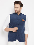 Even Apparels Blue Polyester Men's Nehru Jacket-Contrast Lining-Inbuilt Pocket Square | Grocsy