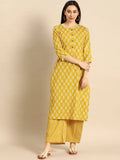 Vamika Printed Cotton Yellow Party Wear/Casual Wear Kurta Set/Suit | Grocsy