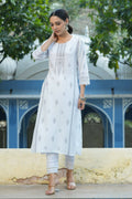 Juniper Women's White Rayon Placement Printed Straight Kurta | Grocsy