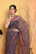 Very Much Indian Pure Kota Cotton Handblock Printed Saree - Grey | Grocsy