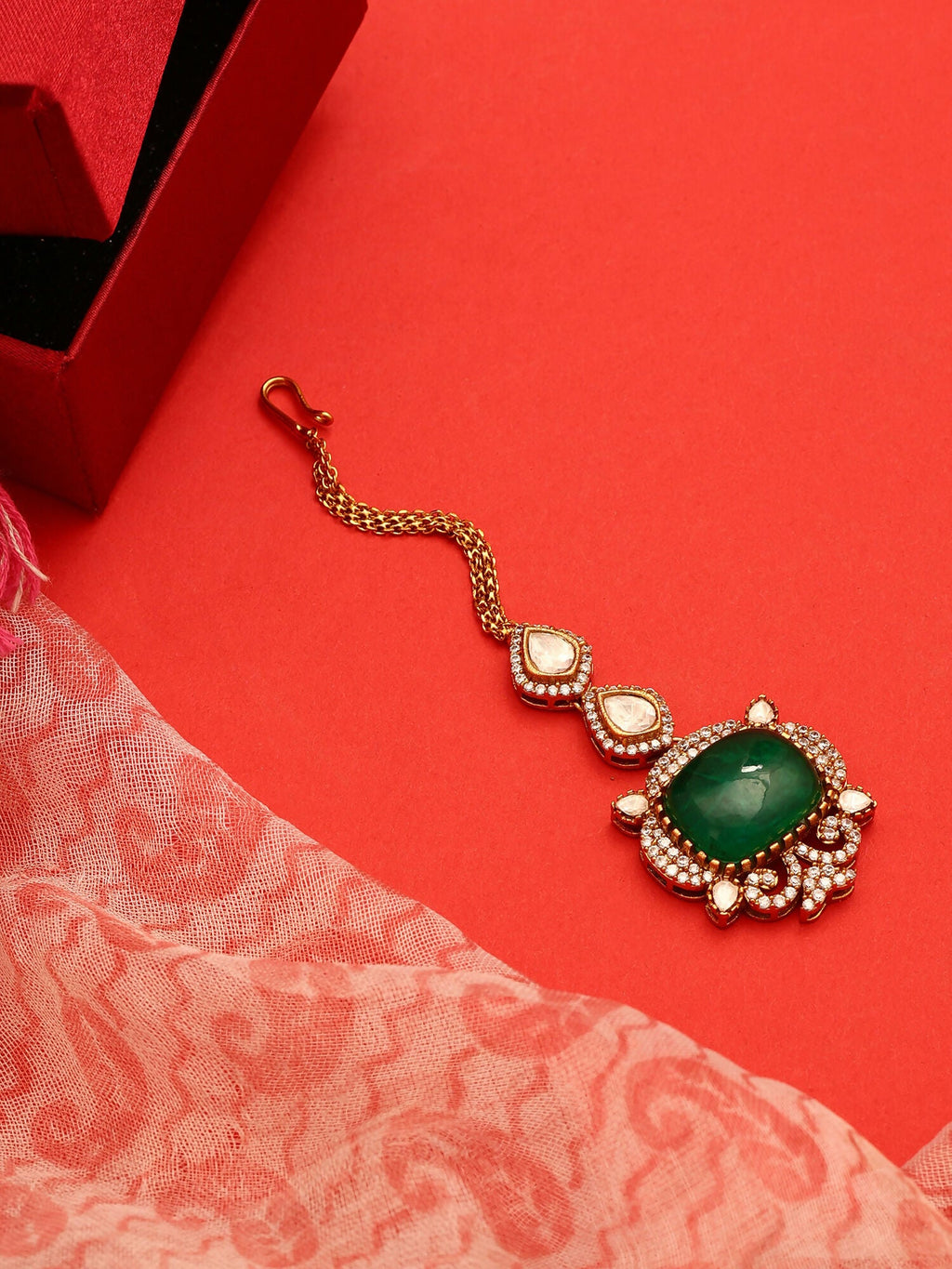 Ruby Raang Green Kundan Tikka | Grocsy