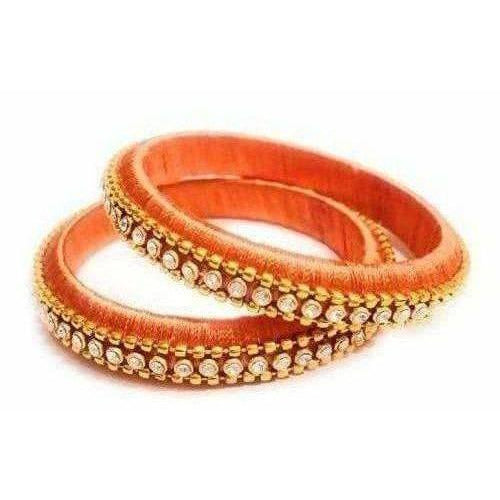 Orange Color with White Stones - Set of 2 Bangles | Grocsy